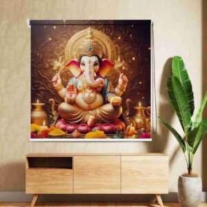 Ganpati Bappa Roller Blind for Pooja room and Temple with Golden Divine Artwork