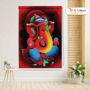 Artistic Colorful Lord Ganesha Roller Blind for Pooja Room and Temple