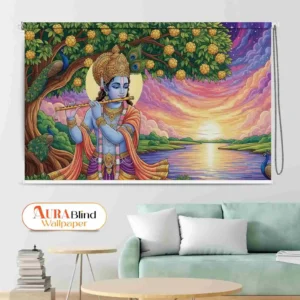 Decorate Lord Krishna Pooja Room Roller Blind with Sunset River View