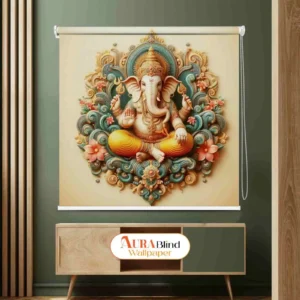 Floral and Artistic Lord Ganpati Roller Blind for Pooja Room