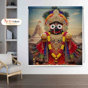 Lord Jagannath with Jagannath Puri Temple background Pooja Room Roller Blind