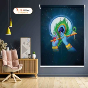 Lord Krishna Flute & Peacock Feather Temple Roller Blind