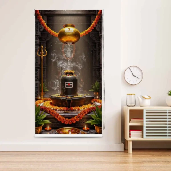 Lord Shiva Pooja Room Roller Blind with Shivling jal Abhishek Design
