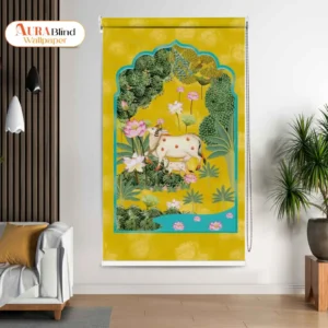 Kamdhenu Cow Roller Blind with Pichwai Art Design