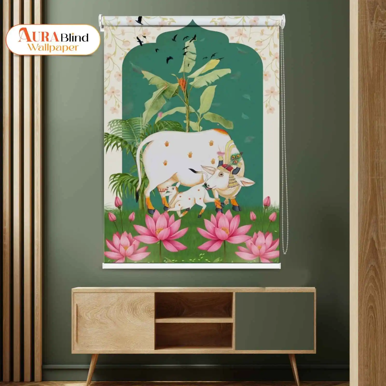 Pichwai Cow Roller Blind for Mandir