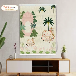Pichwai Temple Roller Blind with Cow Design