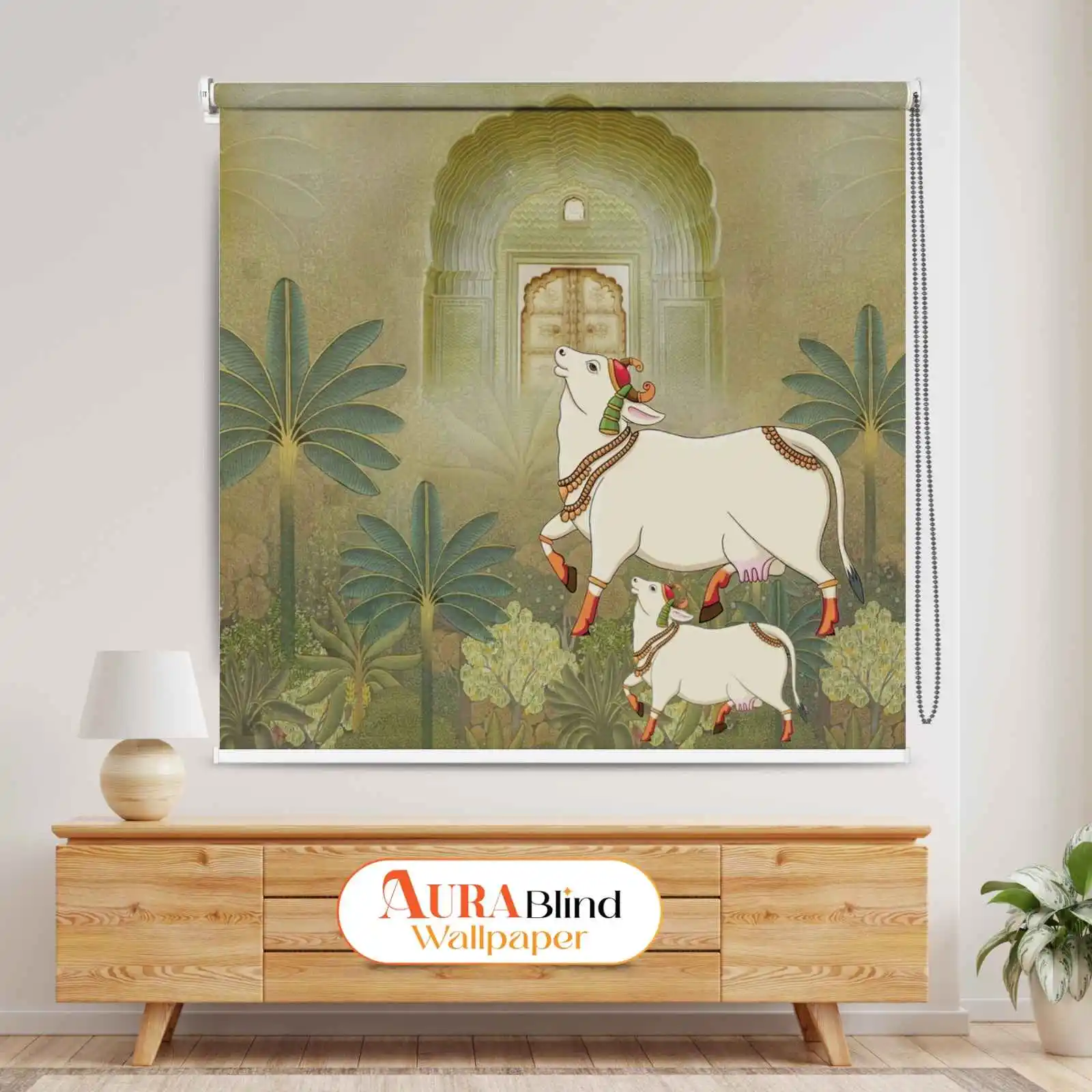 Traditional Cow Design Pichwai Temple Roller Blind