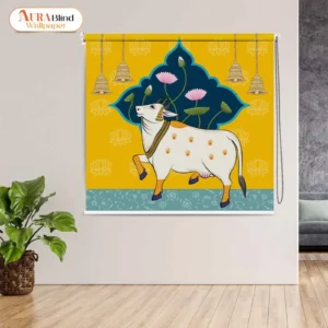 Traditional Cow and Lotus Pichwai Mandir Roller Blind