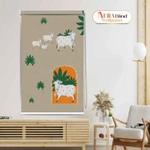 Traditional Indian Pichwai Pooja Room Roller Blind with Kamdhenu Cow