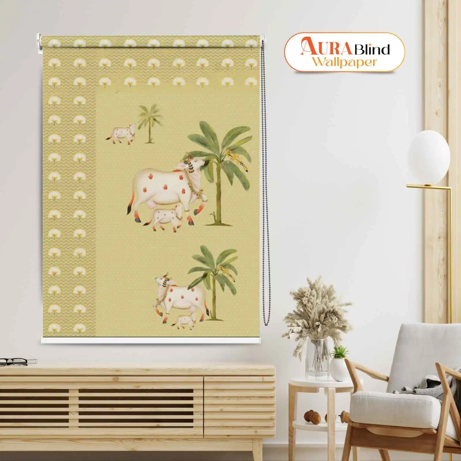 Traditional Pichwai Cow Mandir Roller Blind