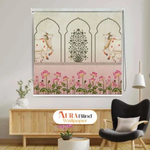 Traditional Pichwai Cow and Mughal Arch Design Roller Blinds