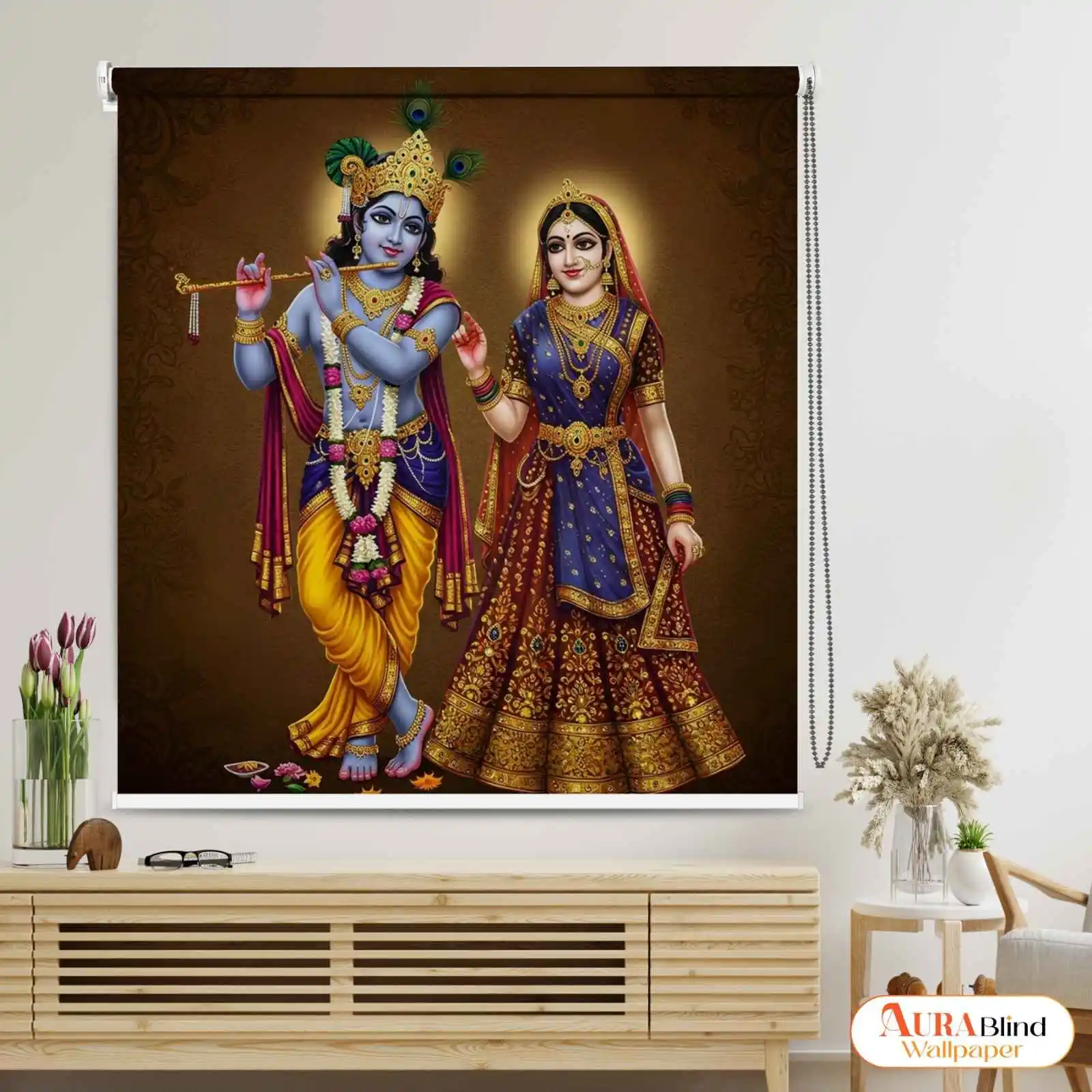 Krishna and Radha Divine Art Roller Blind for Pooja Room