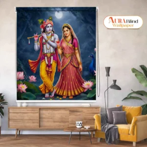 Krishna and Radha Romantic Night Walk Pooja Room Roller Blinds