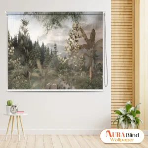 Nature-Inspired Tropical Forest Roller Blind with soft green foliage design for modern interiors