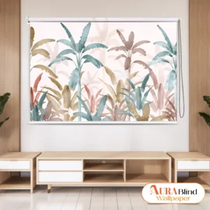 Pastel tropical palm leaves patterned roller blind for modern home interiors
