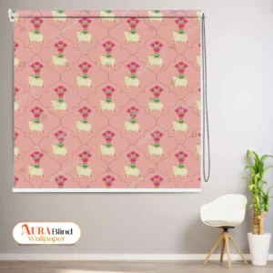 Pink Lotus & Kamdhenu Pattern Pichwai Roller Blind