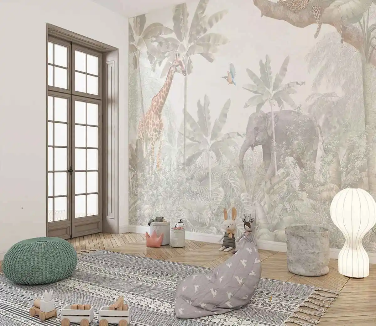 Safari Jungle Animals Wallpaper for Kids Room Giraffe, Elephant & Leopard Mural - Image 2