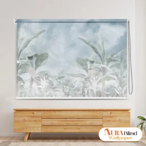 Minimal Soft Botanical Leaf Roller Blind with soft pastel foliage design for modern interiors