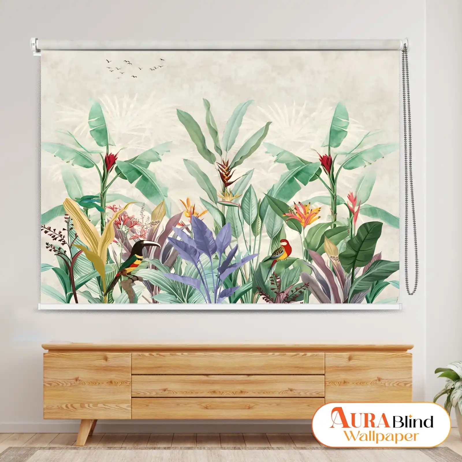 Tropical Garden Birds Roller Blind for Living Room