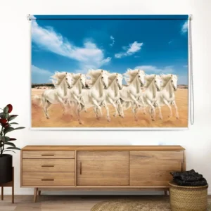 7 White Running Horses Vastu-Inspired Premium Roller Blind