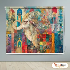 Artistic Elephant Mosaic Roller Blind featuring an artistic elephant mosaic portrait with abstract patchwork textures and vibrant colors