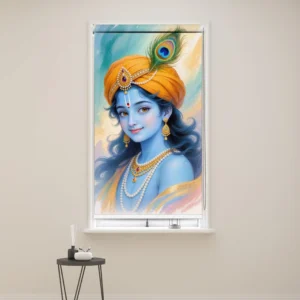 Divine Krishna Portrait Roller Blind with Peacock Feather