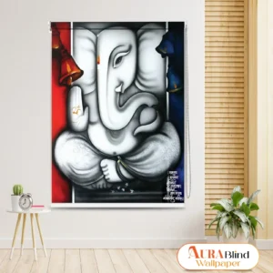 Divine Lord Ganesha Blessings Roller Blind with Temple Bells