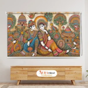 Divine Radha Krishna Folk Art Designer Roller Blind