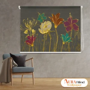 Elegant Gold Floral Line Art Designer Roller Blinds