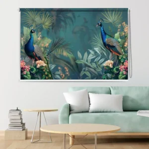 Enchanted Peacock Garden Tropical Botanical Art Roller Blind