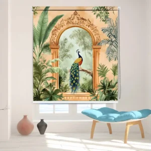 Heritage Indian Royal Peacock Garden Arch Art design Roller Blind