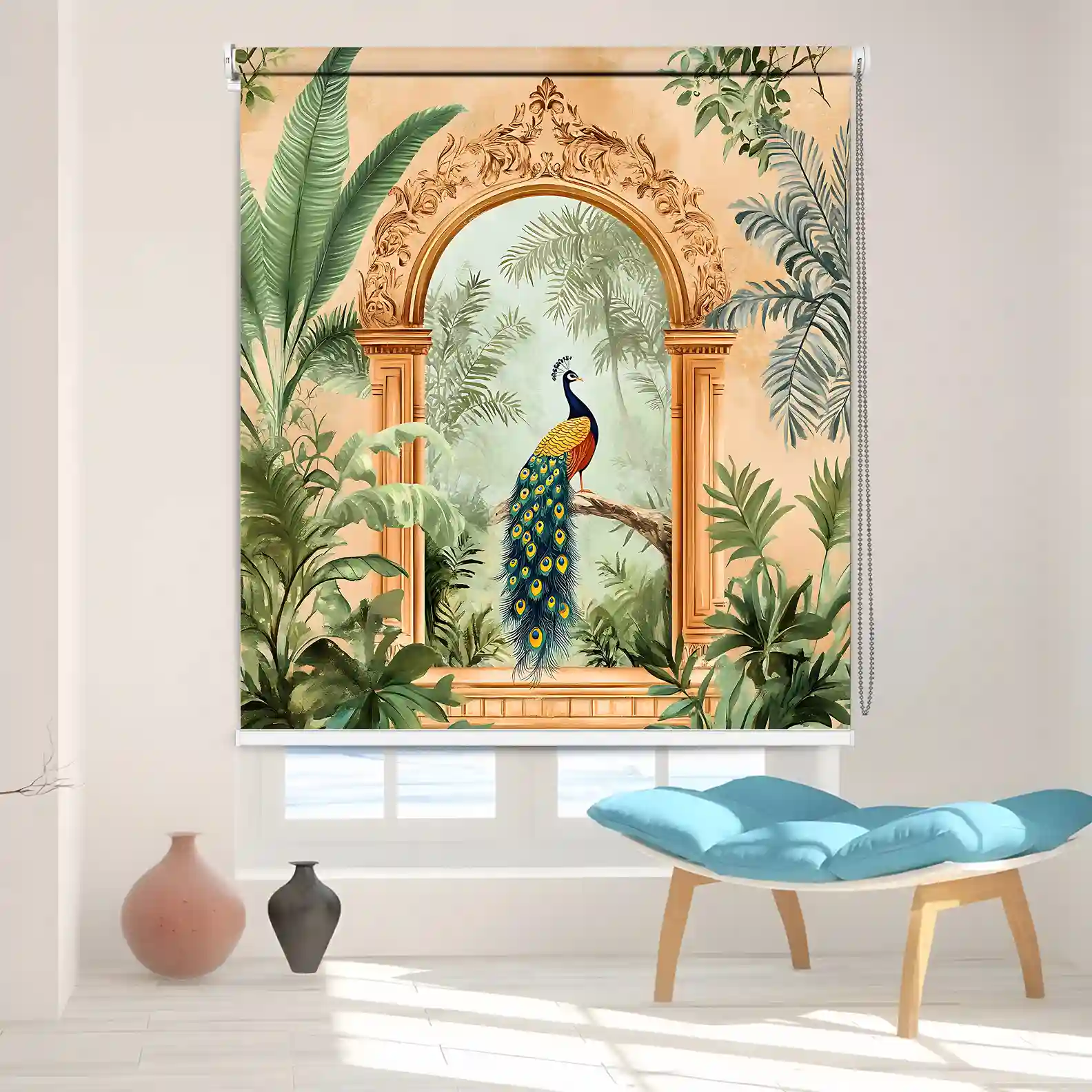 Heritage Indian Royal Peacock Garden Arch Art design Roller Blind