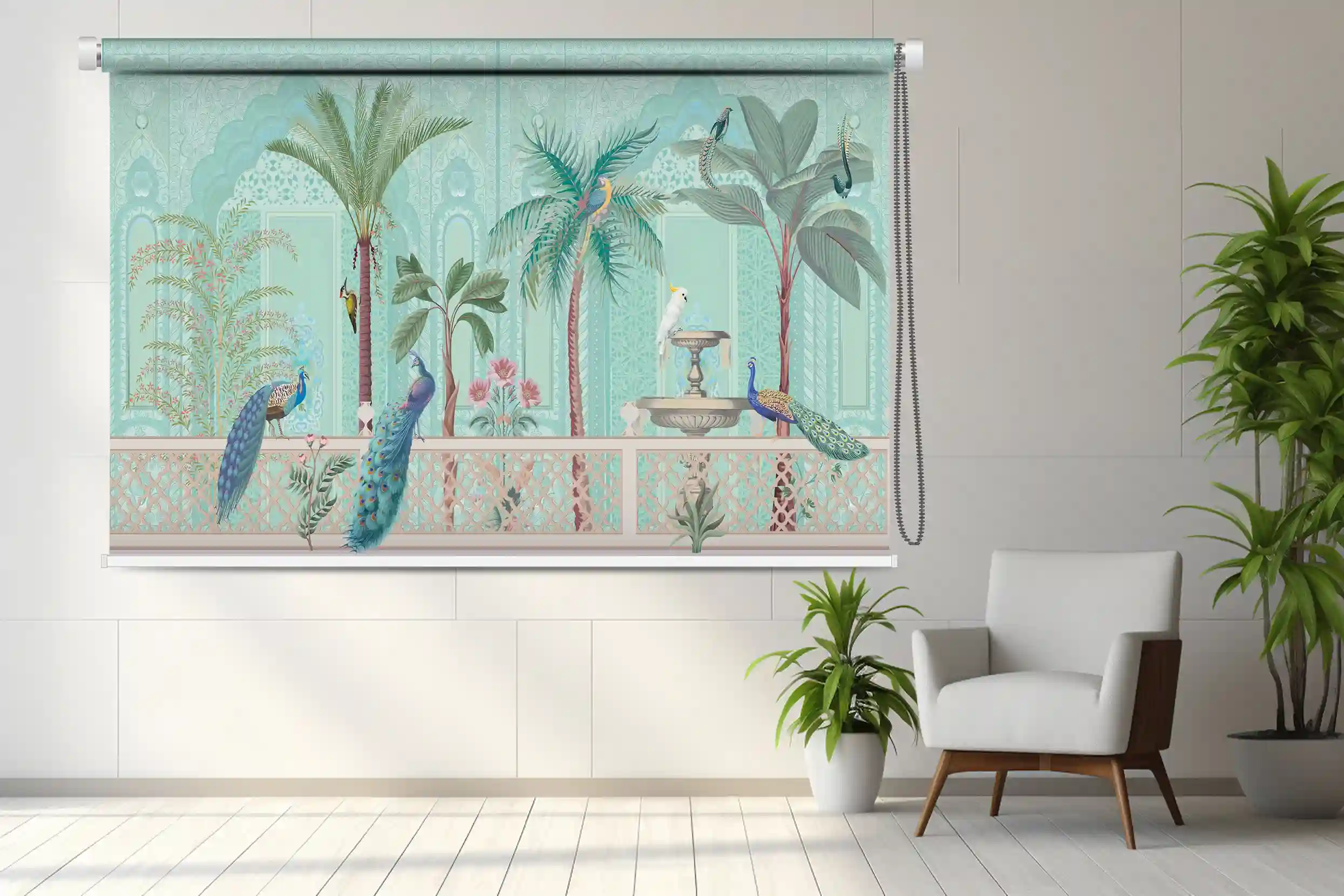 Imperial Peacock Courtyard Garden Roller Blind