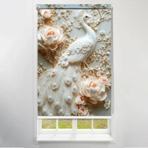 Ivory Blossom White Peacock Luxury Roller Blind