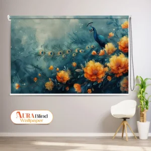 Mystic Peacock Bloom Designer Roller Blind