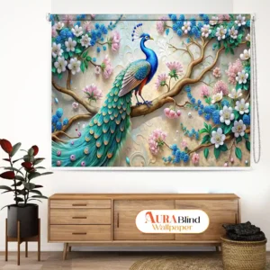 Nature-Inspired Blossoming Peacock Garden Art Printed Roller Blind