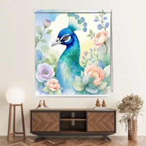 Peacock Blossom Floral Printed Roller Blind for Living Room & Bedroom