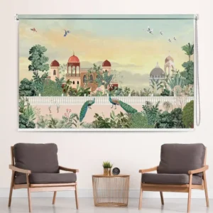 Printed Royal Mughal Garden Peacock Palace Design Roller Blind