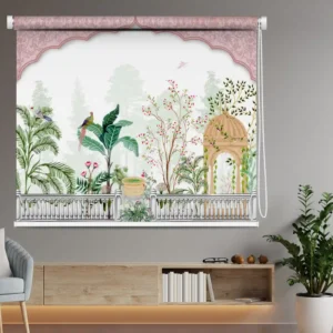Royal Garden Pavilion Roller Blind with Birds & Floral Arch Design