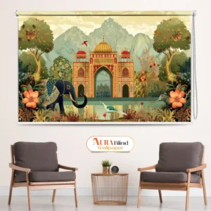 Royal Heritage Palace Art Roller Blind with Elephant and Peacock