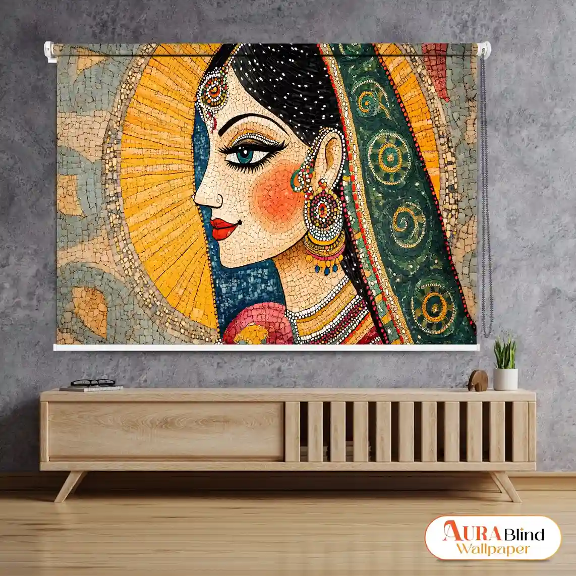 Royal Rajasthani Queen Mosaic Art Roller Blind