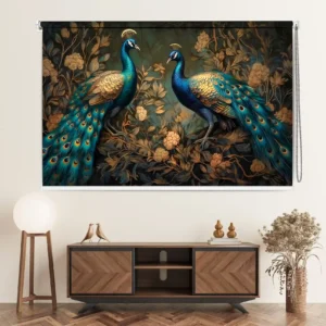 Royal Twin Peacock Garden Indian Art Printed Roller Blind