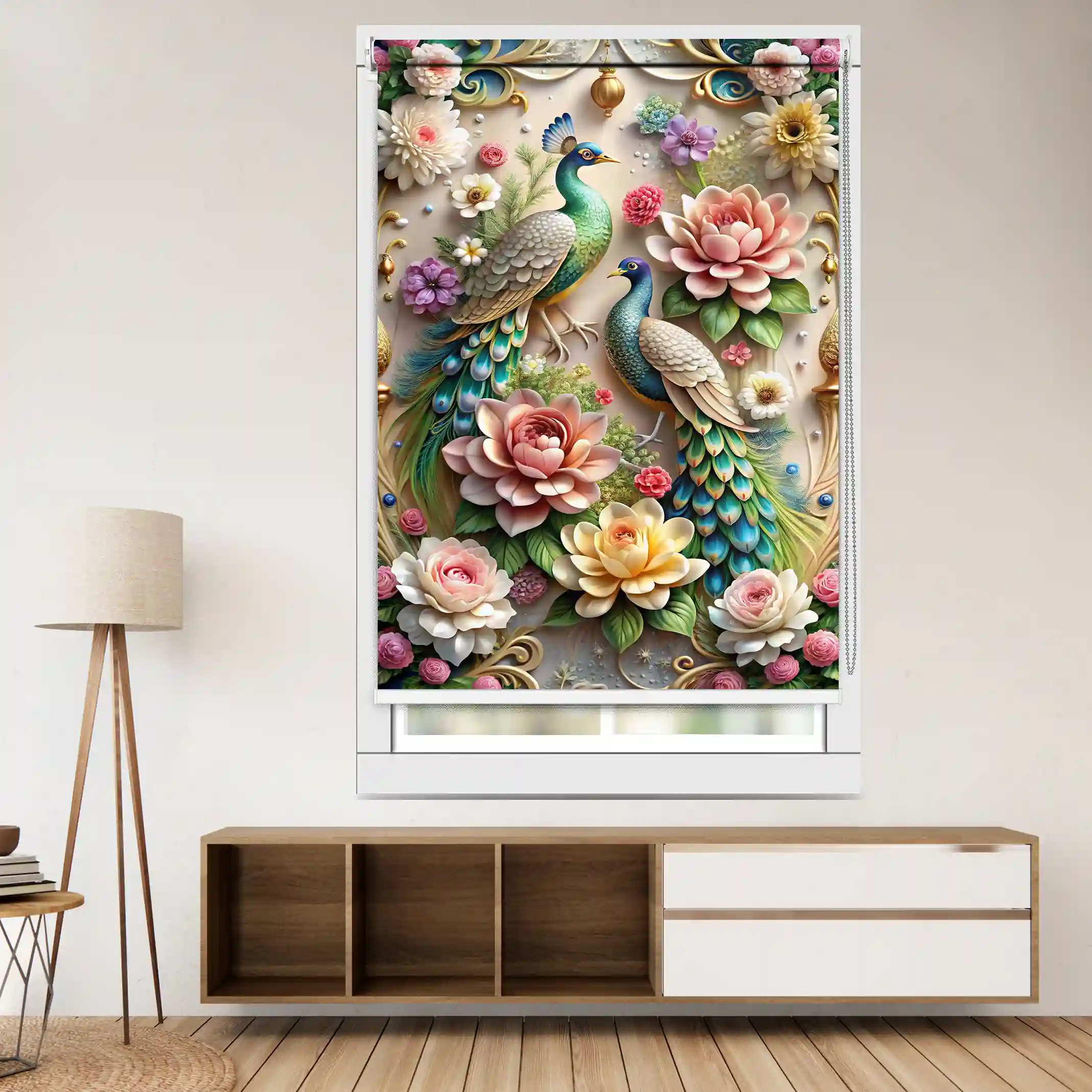 Twin Peacock Floral Royale Designer Roller Blind