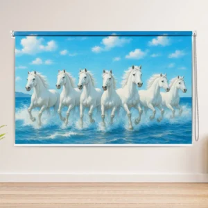 Vastu Nature Scenery Printed Roller Blind with seven white horses running over water