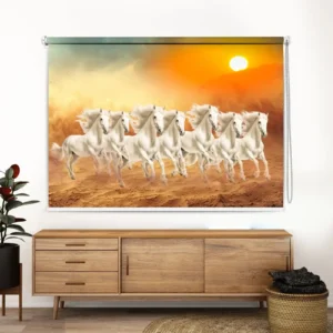 Vastu White Running Horses Roller Blind – Symbol of Success, Growth & Positive Energy