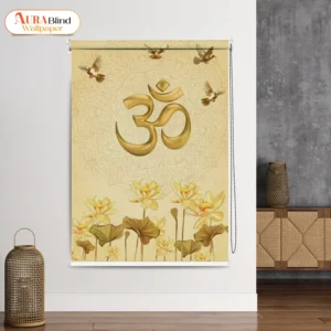 Divine Golden Om Lotus Spiritual Pooja Room Roller Blinds