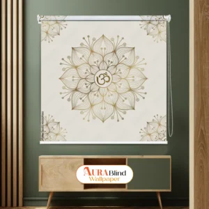 Golden Om Lotus Design Mandala Spiritual Pooja Room Roller Blind