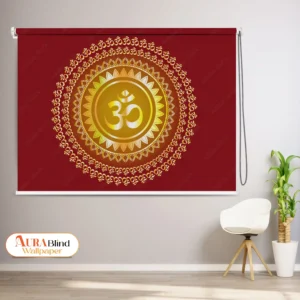 Golden Om Mandala Red Spiritual Roller Blind