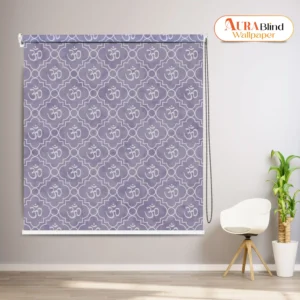 Modern Grey Om Pattern Spiritual Roller Blind for Pooja Room
