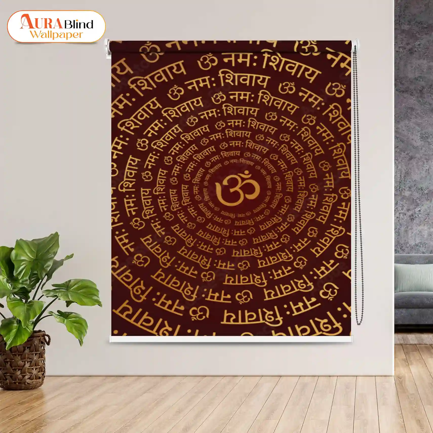 Om Namah Shivaya Spiral Mantra Roller Blind for Pooja Room